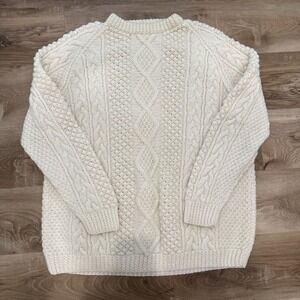 Heavy Cream Cable Knit Wool Fisherman's Sweater Size Large See Description